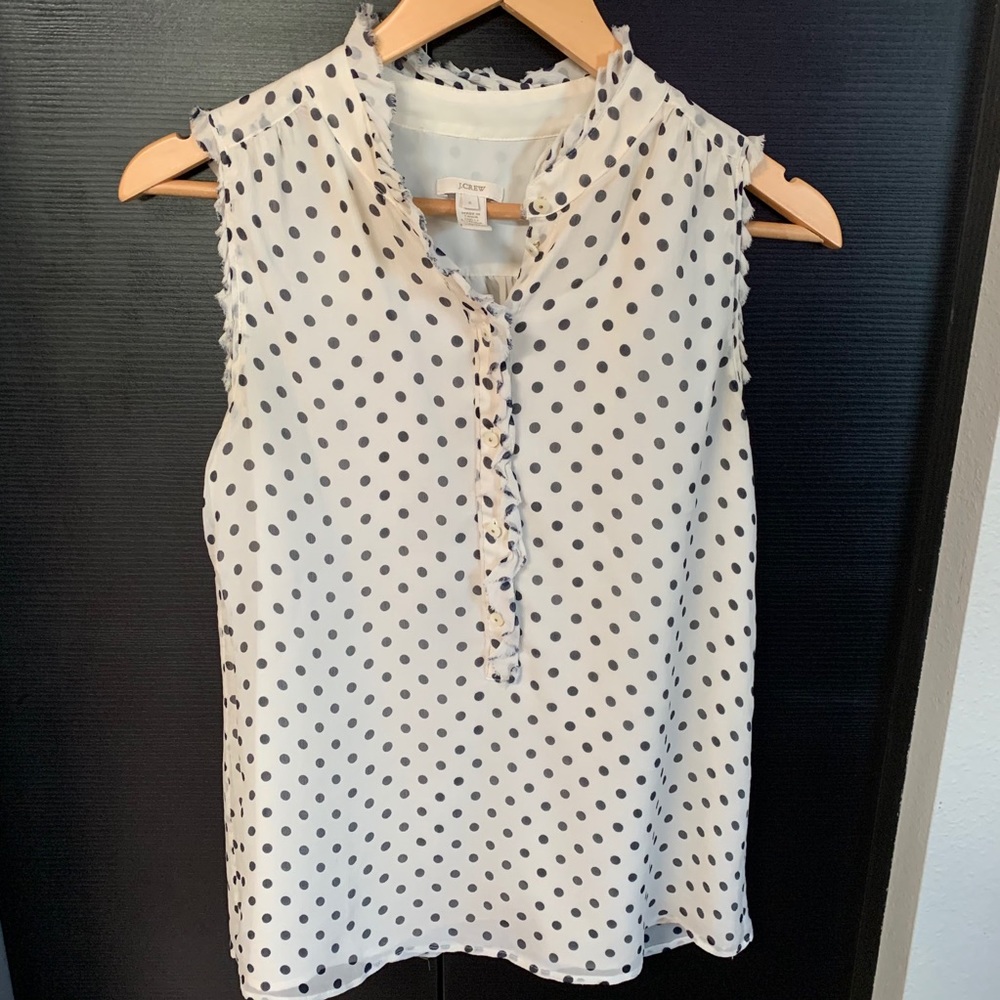 J Crew Button Ruffle Sleeveless Polka Dot Top
